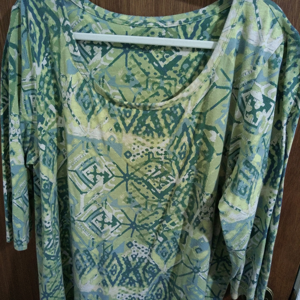 Style & Co. Green and Blue Patterned 3/4 length Sleeve Top
